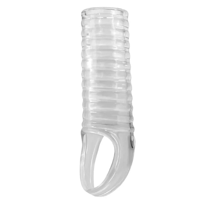 Clear Pretty Love ribbed penis sleeve with silicone finger cover