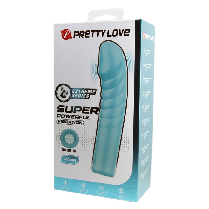 Pretty Love Rylan aqua vibrator with smooth silicone body in box