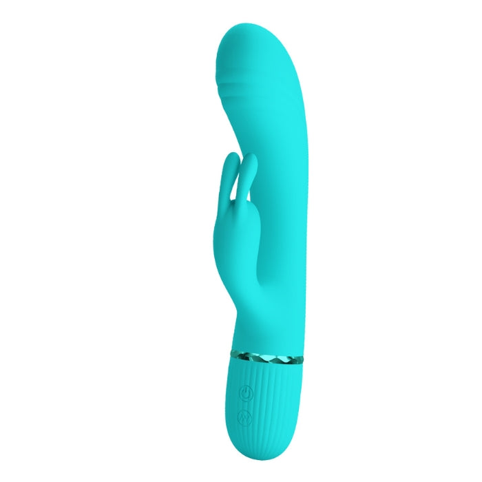 Pretty Love Scocco rabbit vibrator in aqua with turquoise silicone and textured grip