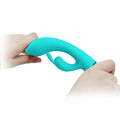 Pretty Love Scocco rabbit vibrator in aqua teal silicone with curved handle