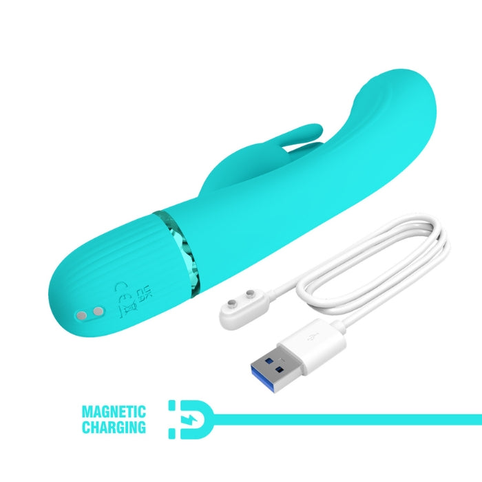 Pretty Love Scocco rabbit vibrator in aqua teal silicone with magnetic USB charging