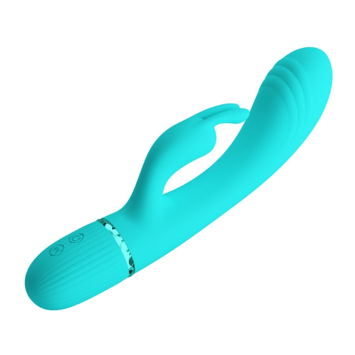 Pretty Love Scocco rabbit vibrator in teal silicone with textured grip