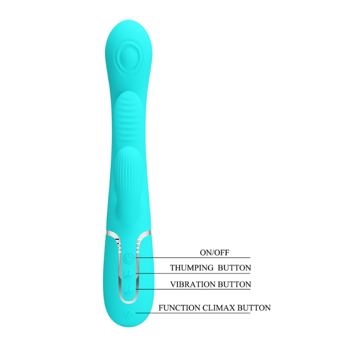 Pretty Love Shania Aqua Rabbit Vibrator with Teal Silicone Wand