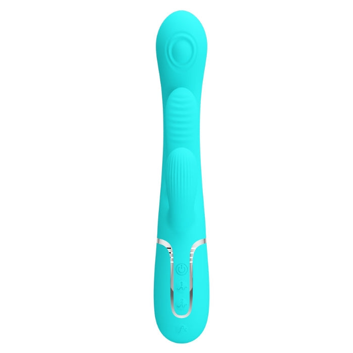 Pretty Love Shania rabbit vibrator in aqua with turquoise silicone and silver accents