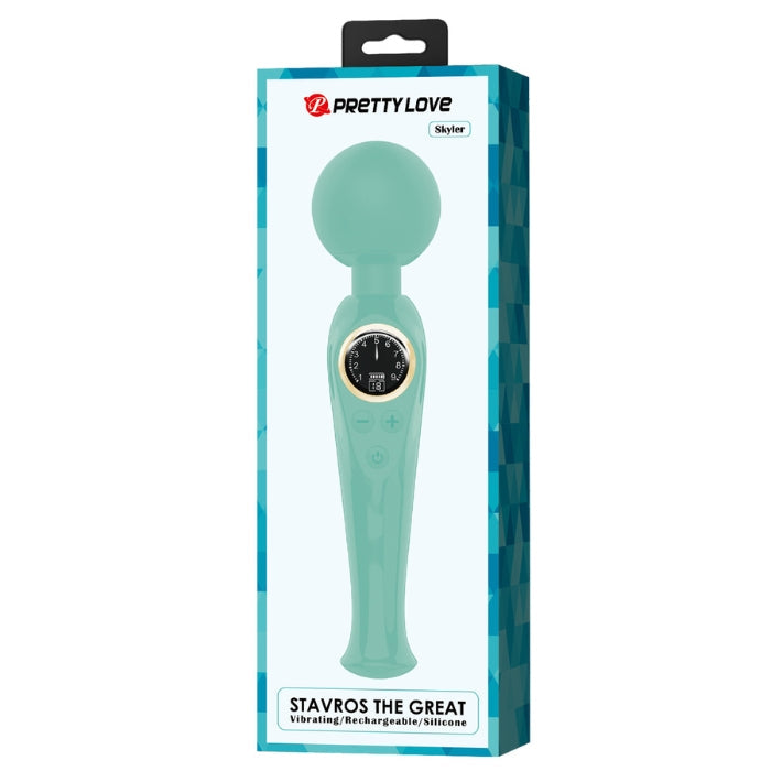 Pretty Love Skyler wand massager in mint green silicone with vibrating dial