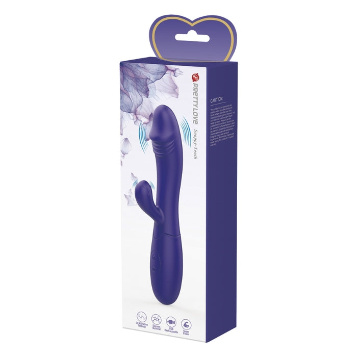 Pretty Love Snappy Youth Rabbit Vibrator in purple silicone and blue packaging