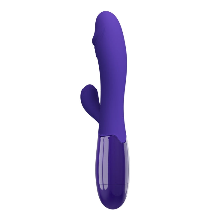 Pretty Love Snappy Youth Rabbit Vibrator in blue, glossy purple silicone