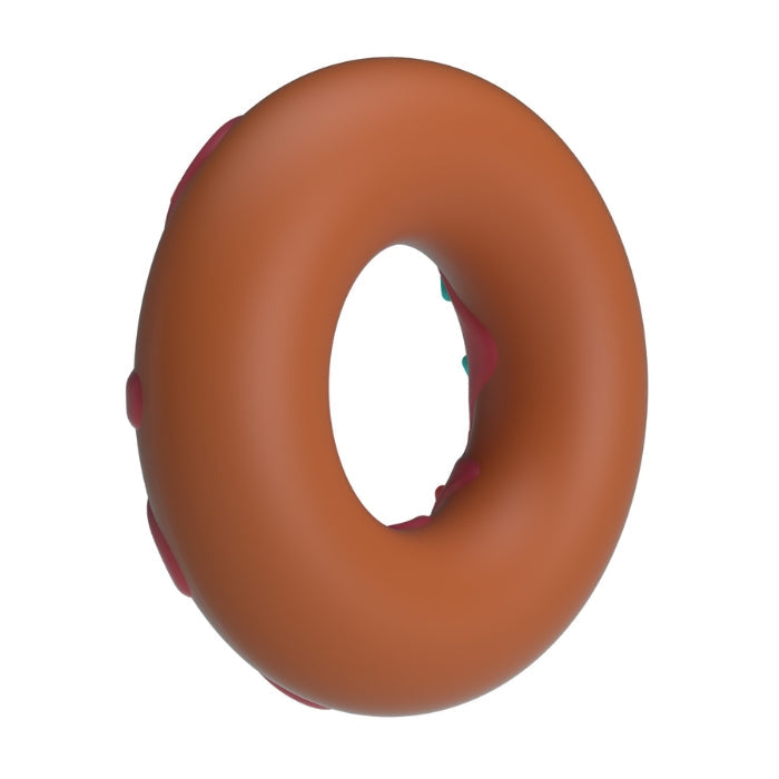 Pretty Love Super Donut cock ring in terracotta silicone with pink berry accents traps blood flow