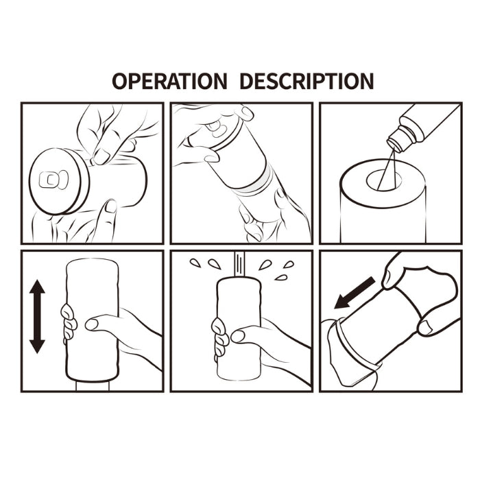 White line drawing of Pretty Love vagina pocket spray can steps