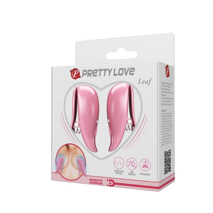 Pretty Love Vibrating Nipple Clamps Leaf in pink box
