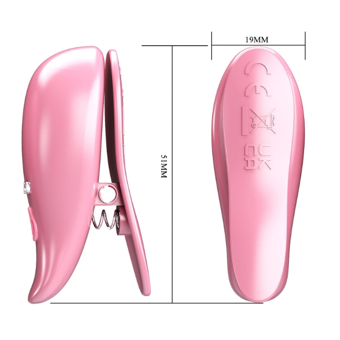 Pretty Love vibrating nipple clamps leaf with pink shoe horn clip