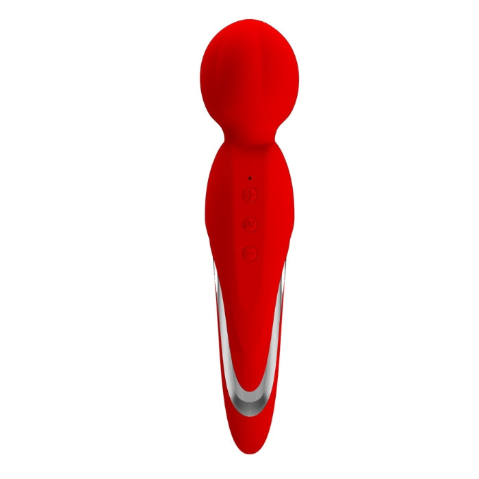 Pretty Love Walter red silicone wand vibrator with silver accents