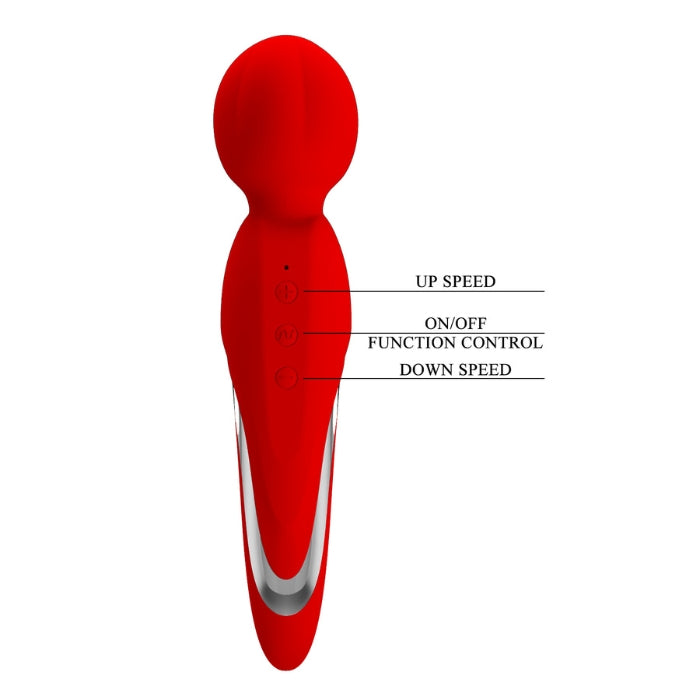 Red Pretty Love Walter Wand Massager with silver trim and buttons