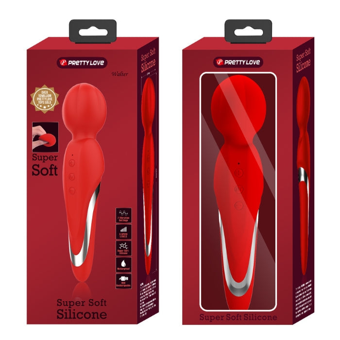 Pretty Love Walter Wand Massager in red super soft silicone with silver accents