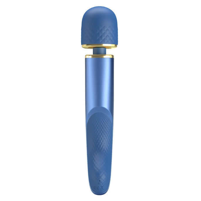 Pretty Love Wand Vibrator in blue silicone with gold accents and textured grip