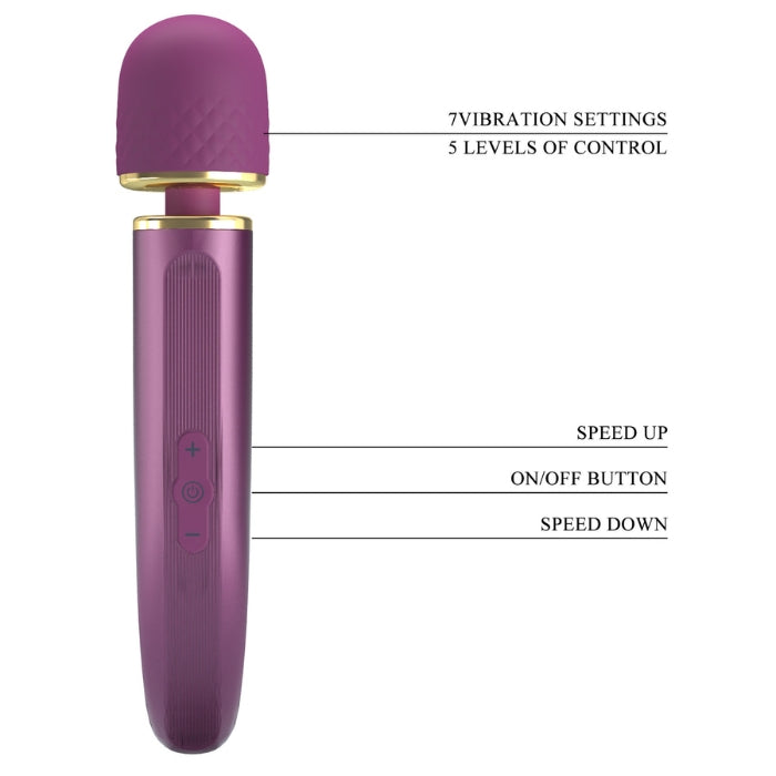 Purple Pretty Love Wand Vibrator with gold accents and textured head