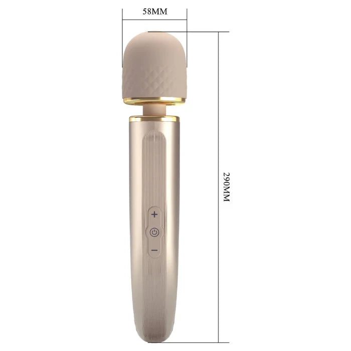 Sleek rose gold Pretty Love Wand Vibrator with beige silicone head
