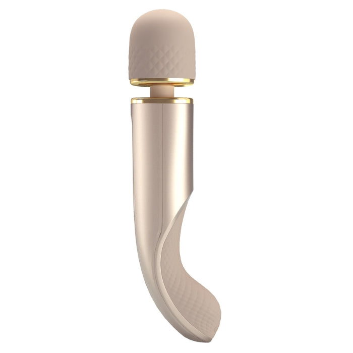 Pretty Love Wand Vibrator in rose gold with beige silicone and curved handle