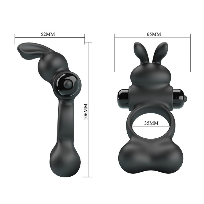 Black Pretty Love Yusuf cock ring vibrator with flexible rabbit ears