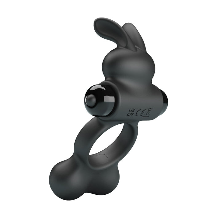 Pretty Love Yusuf black silicone rabbit cock ring with flexible rabbit ears