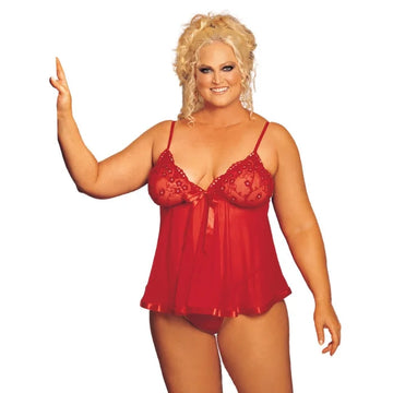 combination of soft, sheer mesh fabric and intricate sequin embroidery detailing. The adjustable straps ensure that you can find the perfect fit, while the ribbon-trimmed hem adds a touch of playfulness to the baby doll. The matching G-string provides additional coverage while still maintaining the overall seductive look. Queen size for figures above 70kg.