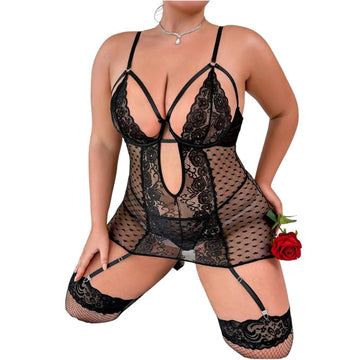 Lady Jane Adult Sex Shop | Queen Chemise with GString & Stockings - Black
