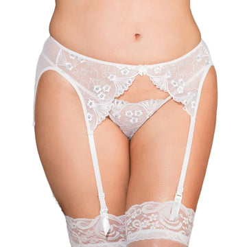 This Embroidered White Garter Belt with Sequins is a stunning piece of lingerie designed to add a touch of glamour to any outfit. The garter belt is made of black lace material with intricate embroidery details and adorned with sparkling sequins that catch the light beautifully. The garter belt is designed to sit comfortably on the waist and features and adjustable back and four adjustable straps with clips that attach to your favorite pair of stockings. Queen size suitable for 70kgs and above.