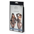 Captivate Spanking Bodystocking Curve is a seductive addition to any lingerie collection. Made from delicate floral lace, this bodystocking is designed to hug your curves and showcase your figure. The halter-style neckline draws attention to your neck and shoulders, while the open back invites sensual exploration. With an alluring cut-out at the rear and adjustable straps, this bodystocking is perfect for a night of intimate play or for spicing up your lingerie collection. One size to fit UK/AU size 18-24