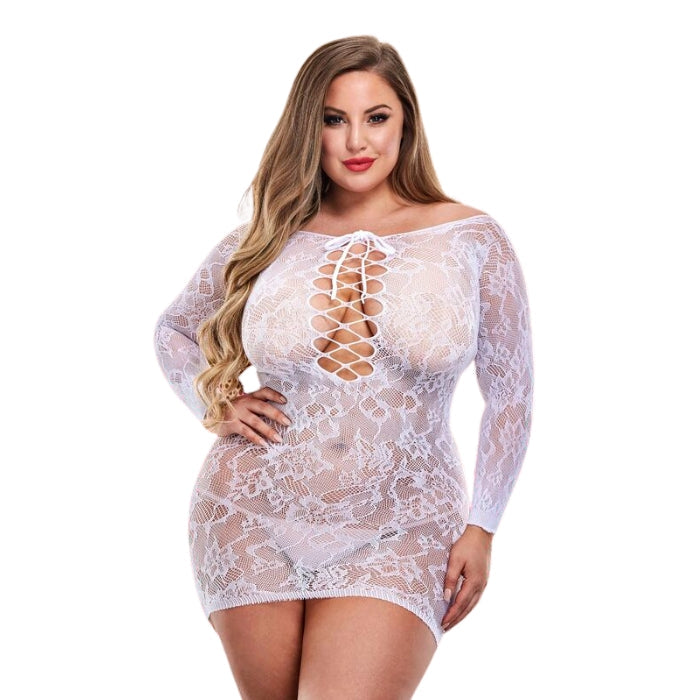 Lady Jane Adult Sex Shop | Queen Lapdance Lace Off the Shoulders Mini Dress White