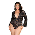 This Stretch Lace Bodysuit Teddy is a stunning piece of lingerie designed to make you feel sexy and confident. The bodysuit is made of stretchy lace material that hugs your curves and features long bell-shaped sleeves and a sexy open back design, which is sure to turn heads. The adjustable neck closure ensures a comfortable fit while highlighting your neckline and adding an extra touch of allure to the piece. Queen size suitable for 70kgs and above.