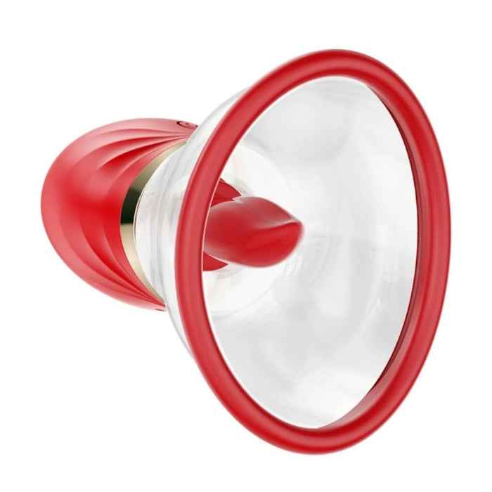 Clitoral massager with massaging tongue. 6 amazing suction modes, 6 vibration and licking modes. Each licking and vibration function can be used separately. Battery charging. Dimensions: length 4,6cm; 6.1cm; 12,5cm. Diameter 2,5cm; 5.9cm; 10cm