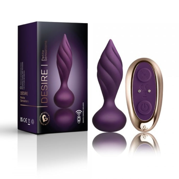 Sophisticated and delicately designed Desire is a petite but powerful plug for those that want to experience the pleasure and thrills of anal play. Remote control, Sensory velvet touch body safe silicone, 10 deeply powerful vibration and pulsation levels, Internal and external stimulation, Tapered neck with contoured plug, 100 % fully waterproof, Magnetic USB charger, 1 hour charge for 1 hour of play, 3 secs turn on/off.