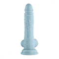 Light blue rotating femme funn vibrating dildo made of premium liquid silicone with turbo button and textured surface