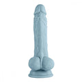 Light blue rotating femme funn dildo with premium liquid silicone, textured surface, vibration modes, and turbo button