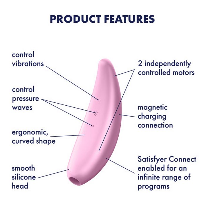 Satisfyer Curvy 3+ Pink silicone toy with curved shape, two powerful motors