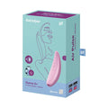 Pink Satisfyer Curvy 3+ air pulse stimulator with app in teal purple box