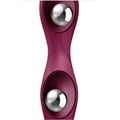 Satisfyer Double Ball-R Red maroon silicone anal stimulator with suction cup base