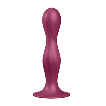 Satisfyer Double Ball-R Red magenta silicone anal stimulator with suction cup base