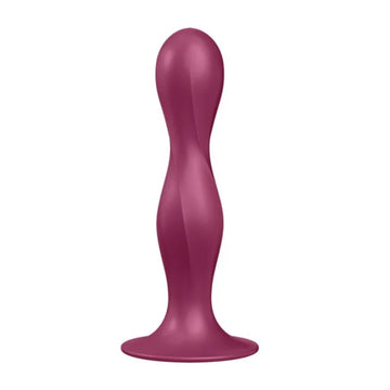 Satisfyer Double Ball-R Red magenta silicone anal stimulator with suction cup base