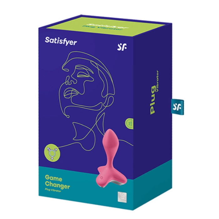 Pink satisfyer game charger vibrating anal plug medium with tapered tip for prostate stimulation in branded packaging