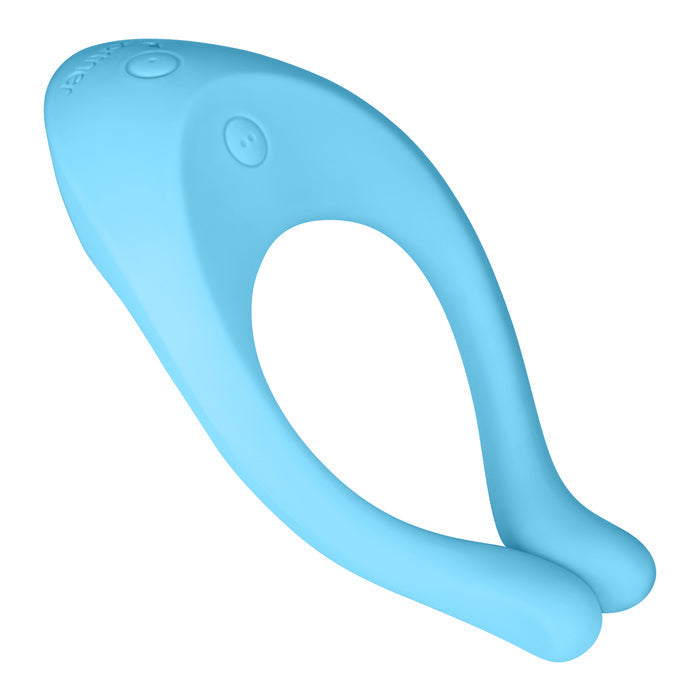 Light blue C-shaped silicone device from Satisfyer Multifun 1 Partner Vibrator, offers stimulating options