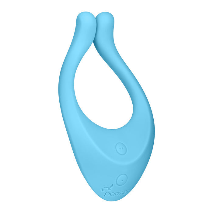 Light blue U-shaped silicone Satisfyer Multifun 1 offers stimulating options for pleasure