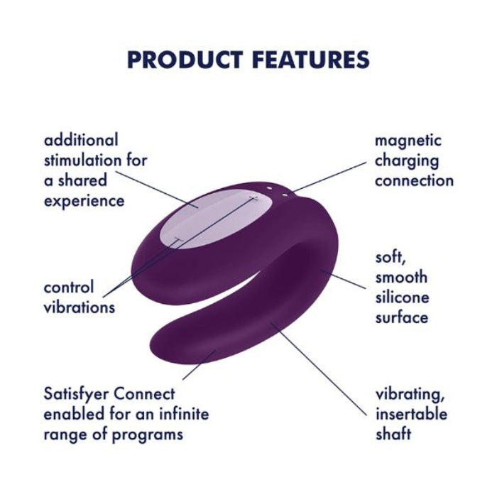 The Double Joy couples vibrator made of medical silicone, which can be controlled by the app. The U-shaped vibrator is simply inserted so that both parties can enjoy the intense vibrations. Both ends vibrate equally powerfully thanks to the two motors..