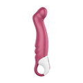 Pink silicone Satisfyer Petting Hippo G-Spot Vibrator with curved shape and white handle