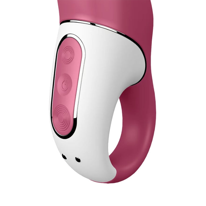 Pink and white Satisfyer Petting Hippo with curved design and exciting vibration patterns