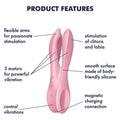 The Satisfyer Threesome 1 is a seductive lay-on vibrator that boasts not one, not two, but three flexible arms with three powerful motors that will leave you begging for more. Sensual stimulation of the clitoris and labia, or anywhere you can imagine.