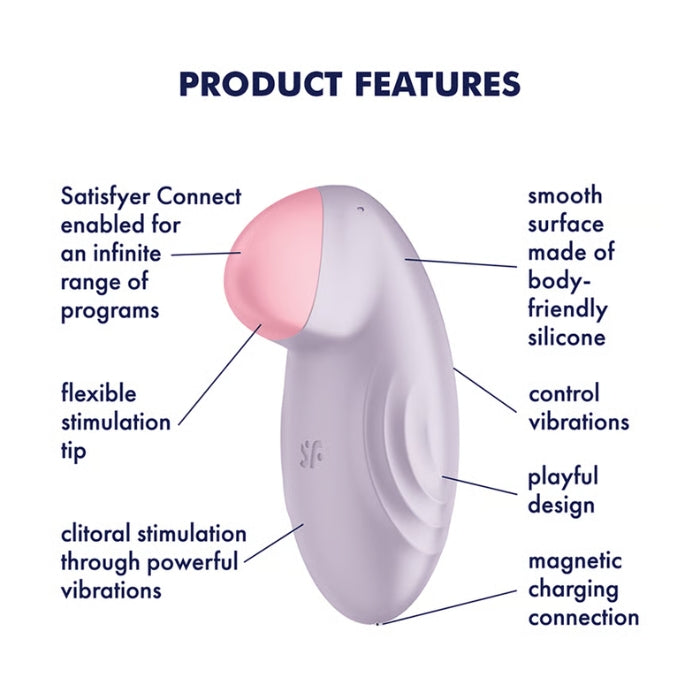 Satisfyer Tropical Tip mini vibrator with lavender silicone and pink precise stimulation tip