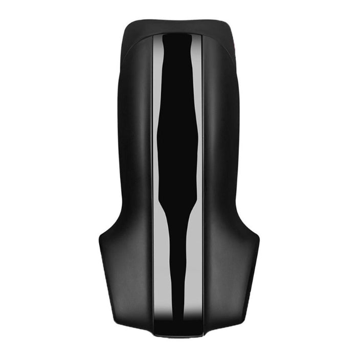 Sleek black Satisfyer Vibrating Masturbator with large opening allows for enhanced pleasure