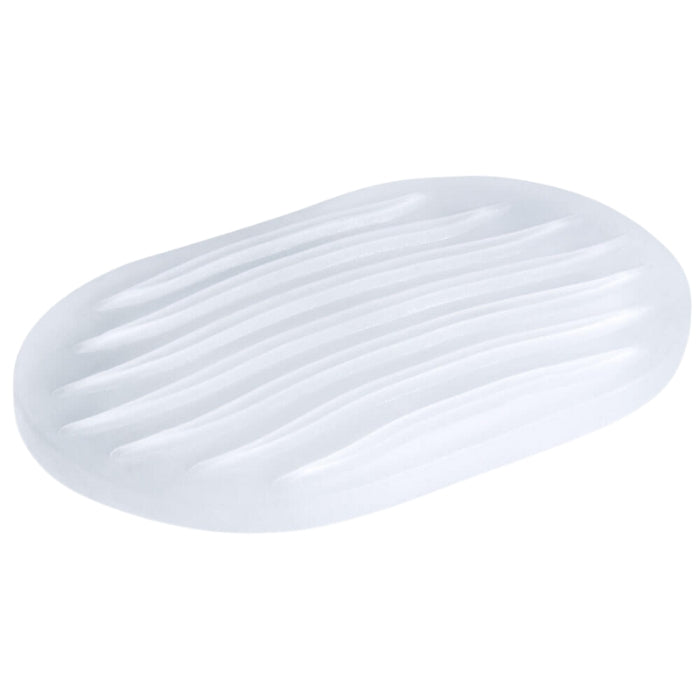 Oval white soap dish with ridged surface for Screaming O Masturbator satisfaction