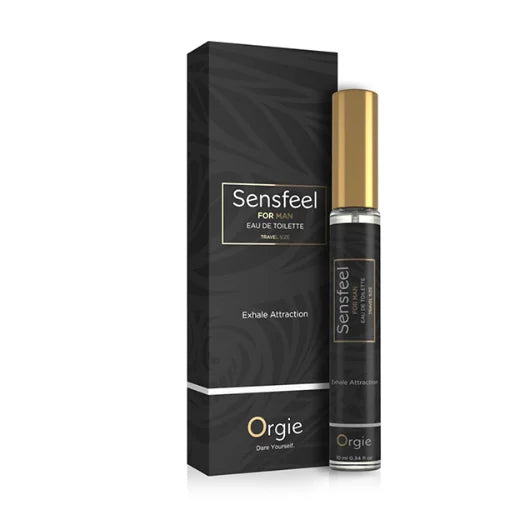 Black and gold sensfeel exhale pheromone 30ml eau de toilette rollerball bottle with sleek design and long lasting fragrance